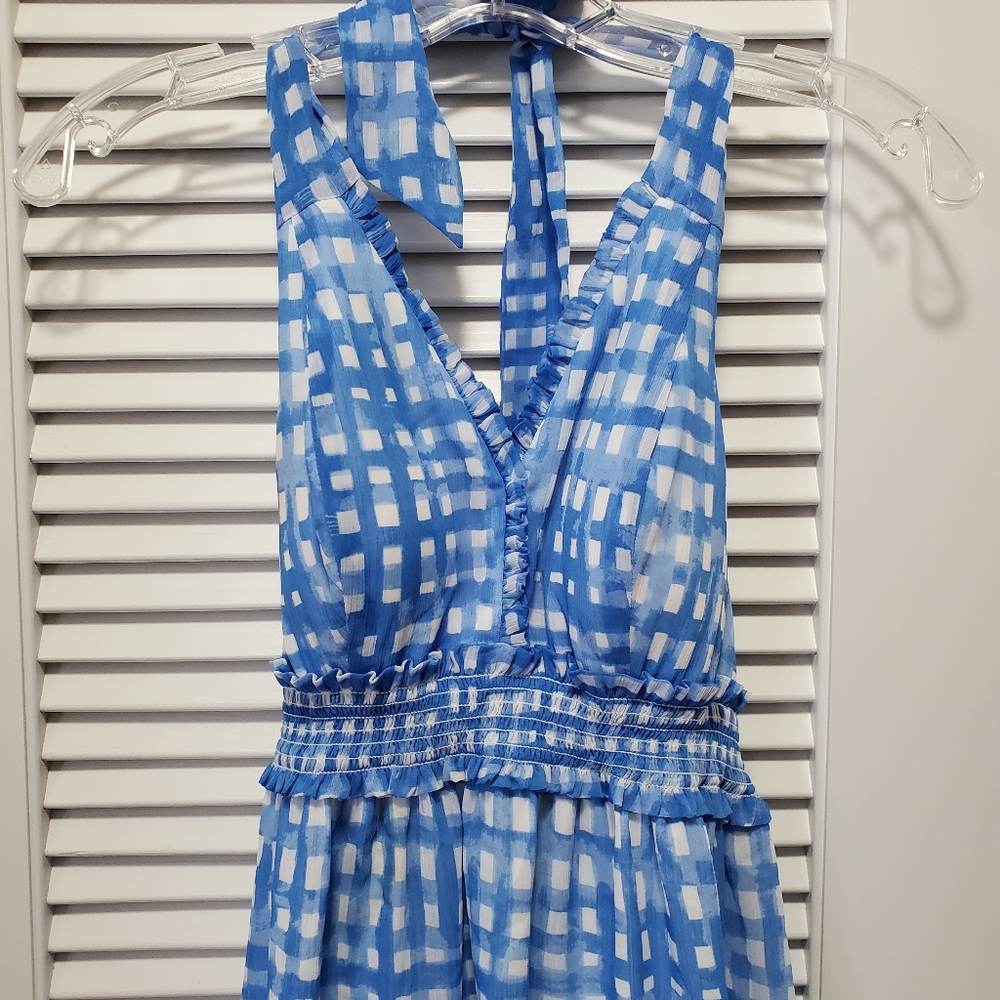 Lilly Pulitzer Cailee Halter DlBlue Gingham Feelin Beachy Ruffle Dress. Small - Picture 5 of 9